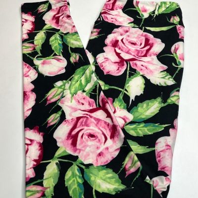 NEW LuLaRoe TC Leggings BLACK PINK GREEN Flower ABSTRACT ROSE Garden WATERCOLOR